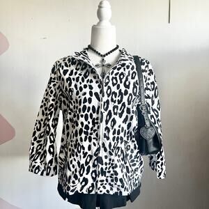 White Leopard Jacket, Y2K Vintage Inspired, Edgy, Grunge, Goth, Streetwear,Large